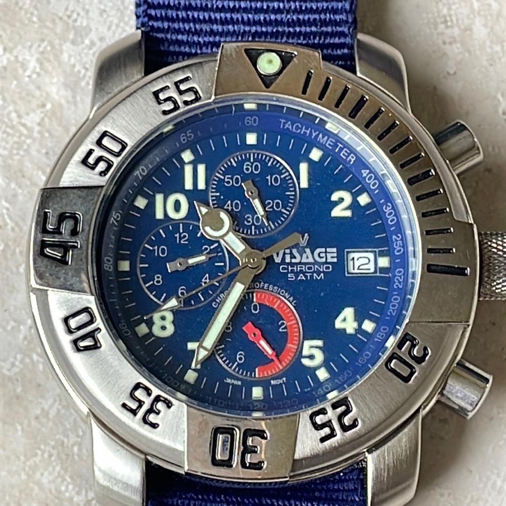 VISAGE men battery chronograph w/date water resistant 5ATM stainless steel
